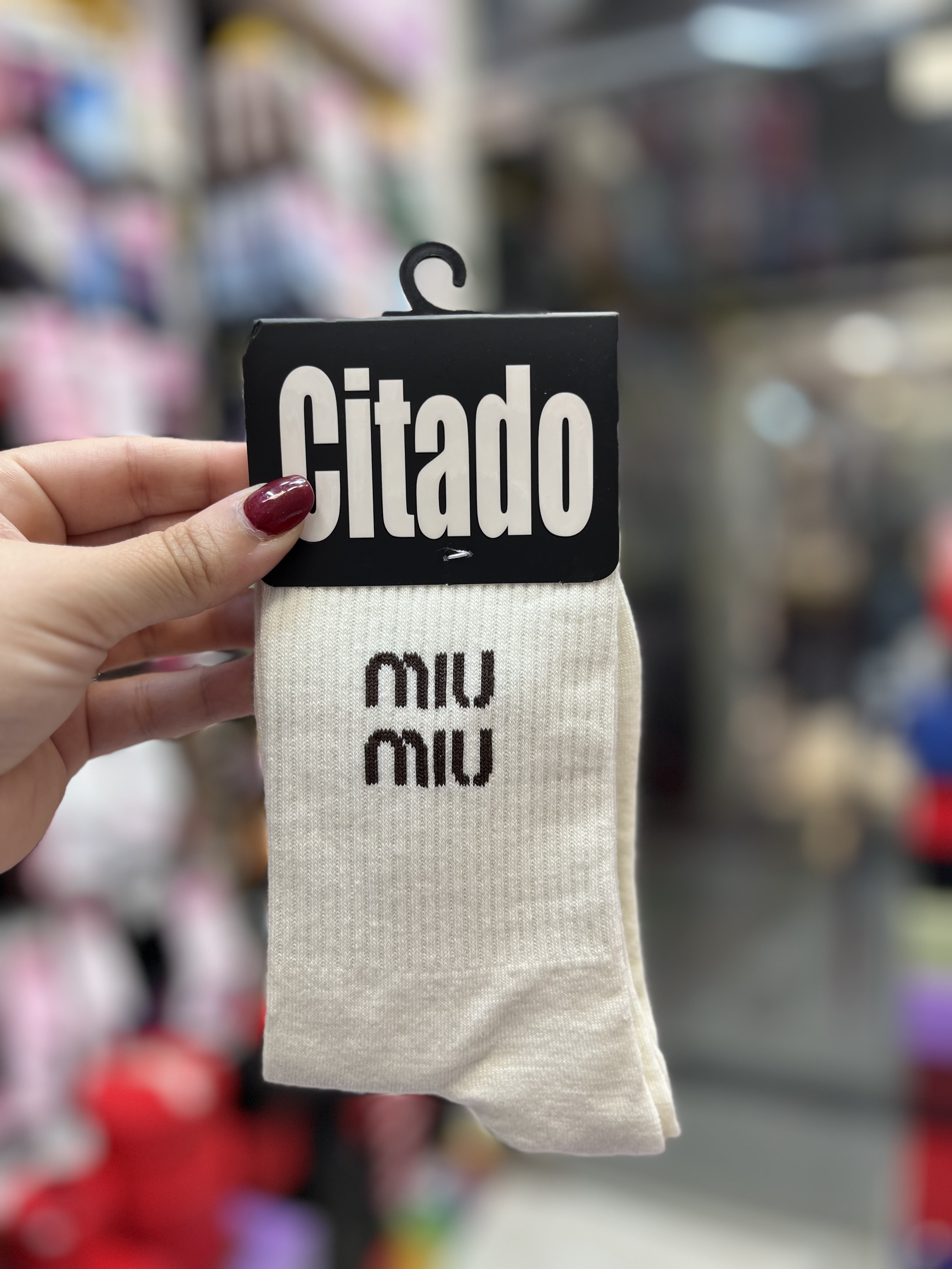 جوراب ساق بلند سیتادو طرح miu miu رنگ کرم از سایز ۳۷ تا ۴۴